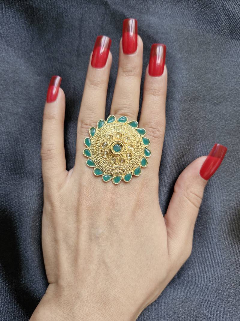 Husna green stone studded ring