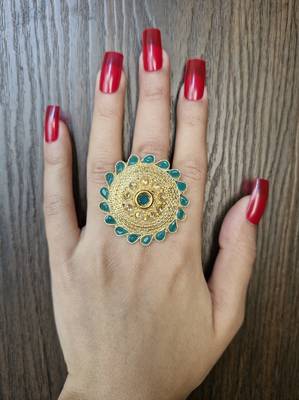 Husna green stone studded ring 2