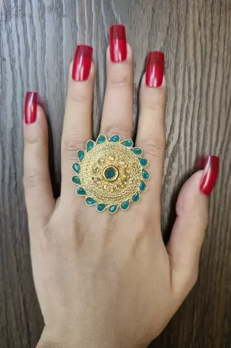 Husna green stone studded ring