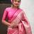 Baby pink kanjivaram soft tissue silk leheriya traditional zari woven saree details 