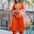 Orange jacquard butti jacquard butti with heavy thread embroidery work kurta pant set