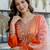 Orange jacquard butti jacquard butti with heavy thread embroidery work kurta pant set