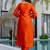 Orange jacquard butti jacquard butti with heavy thread embroidery work kurta pant set