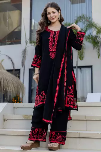 Black georgette heavy thread embroidery work kurta pant set
