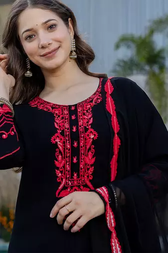 Black georgette heavy thread embroidery work kurta pant set