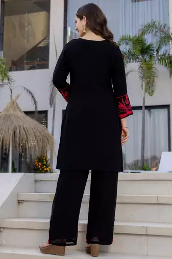 Black georgette heavy thread embroidery work kurta pant set