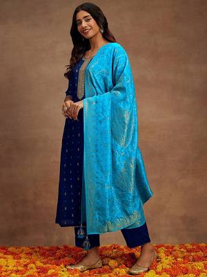 navy blue silk kurta pant with embroidery 1