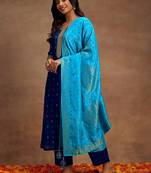 NavyBlue Jaquard Silk Embroidery sequence Work Kurta Pant With Dupatta
