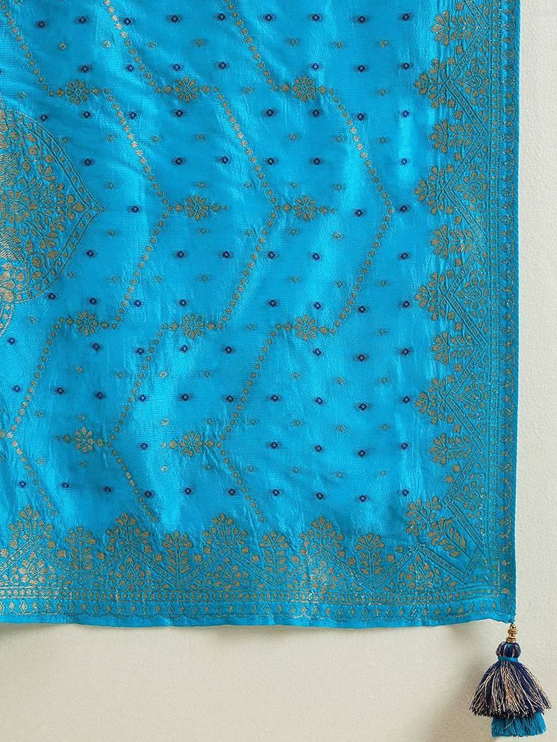 NavyBlue Jaquard Silk Embroidery sequence Work Kurta Pant With Dupatta