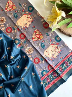 Grey dola viscose digital print saree with unstitched blouse 2