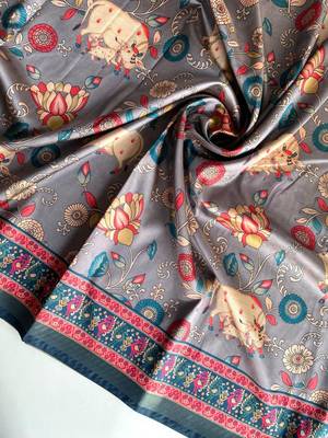 Grey dola viscose digital print saree with unstitched blouse 3