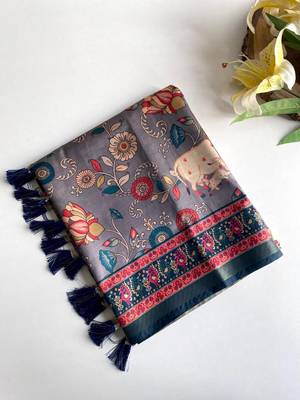 Grey dola viscose digital print saree with unstitched blouse 4