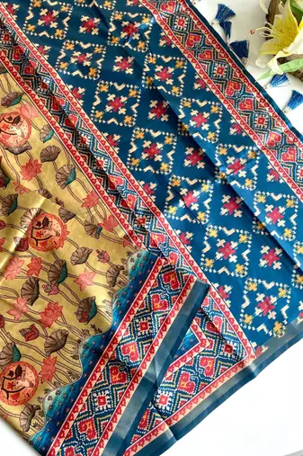 Mustard dola viscose digital print saree with unstitched blouse