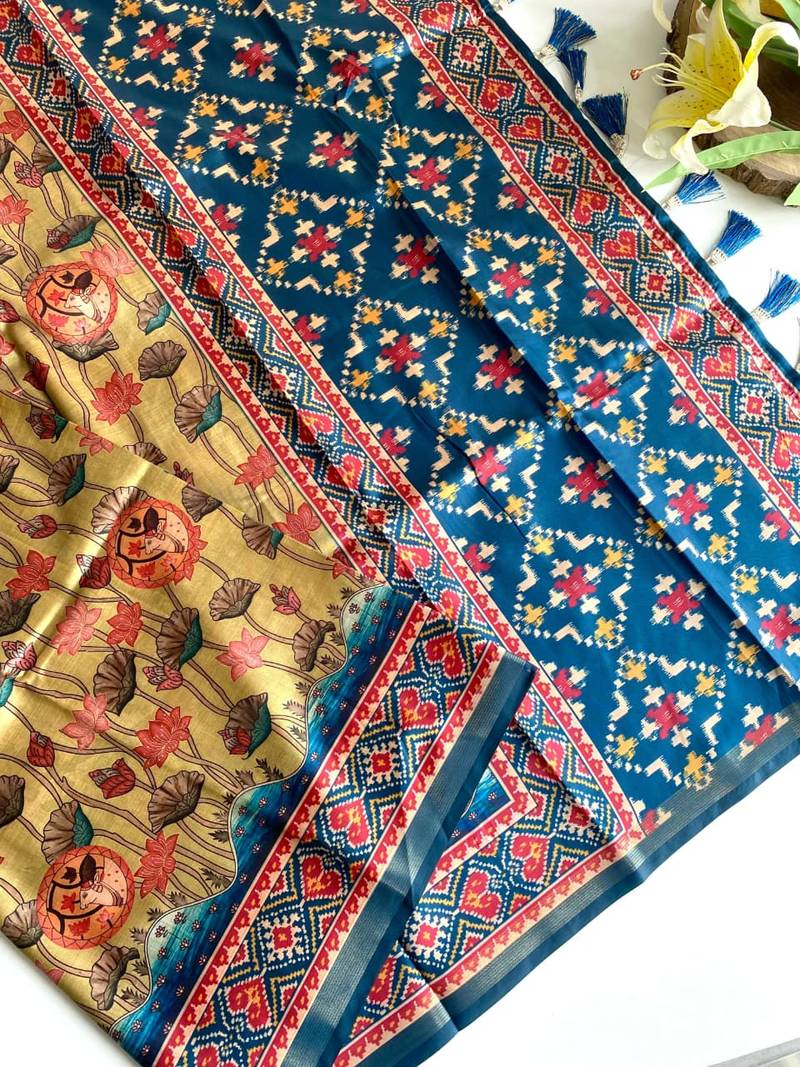 Mustard dola viscose digital print saree with unstitched blouse