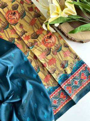 Mustard dola viscose digital print saree with unstitched blouse 2