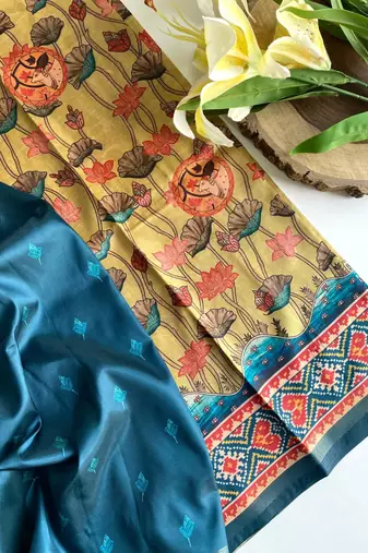 Mustard dola viscose digital print saree with unstitched blouse