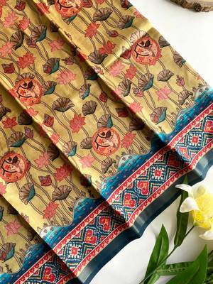 Mustard dola viscose digital print saree with unstitched blouse 3
