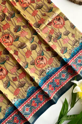 Mustard dola viscose digital print saree with unstitched blouse