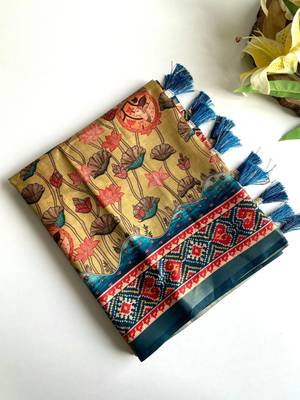Mustard dola viscose digital print saree with unstitched blouse 4