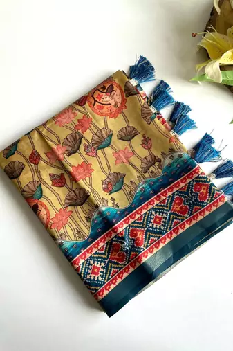 Mustard dola viscose digital print saree with unstitched blouse