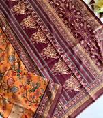 Orange dola viscose digital print saree with unstitched blouse