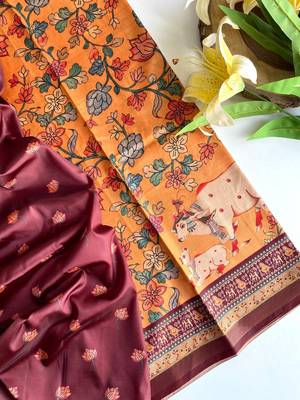 Orange dola viscose digital print saree with unstitched blouse 2