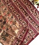 Beige dola viscose digital print saree with unstitched blouse