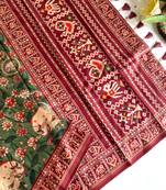 Green dola viscose digital print saree with unstitched blouse