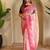Pink handcrafted organza with digital print saree with unstitched blouse