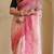 Pink handcrafted organza with digital print saree with unstitched blouse