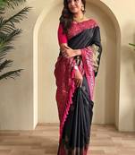 Black dual tone silk weaving saree with unstitched blouse