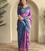 Lavender dual tone silk weaving saree with unstitched blouse
