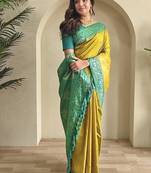 Lime dual tone silk weaving saree with unstitched blouse