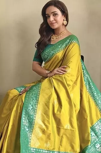 Lime dual tone silk weaving saree with unstitched blouse