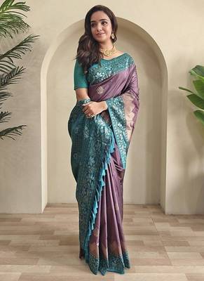 Mauve dual tone silk weaving saree with unstitched blouse 1