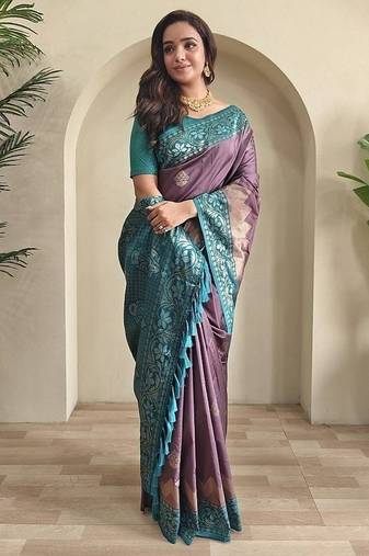 Mauve dual tone silk weaving saree with unstitched blouse