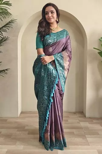 Mauve dual tone silk weaving saree with unstitched blouse