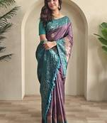 Mauve dual tone silk weaving saree with unstitched blouse