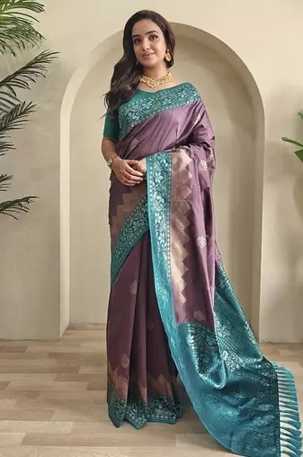Mauve dual tone silk weaving saree with unstitched blouse