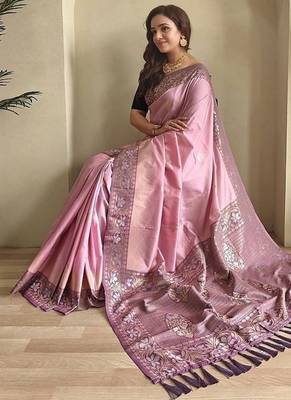 Pink dual tone silk weaving saree with unstitched blouse 2