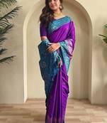 Purple dual tone silk weaving saree with unstitched blouse