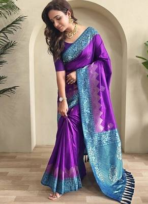 Purple dual tone silk weaving saree with unstitched blouse 2