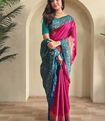 Ranipink dual tone silk weaving saree with unstitched blouse