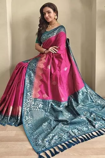 Ranipink dual tone silk weaving saree with unstitched blouse