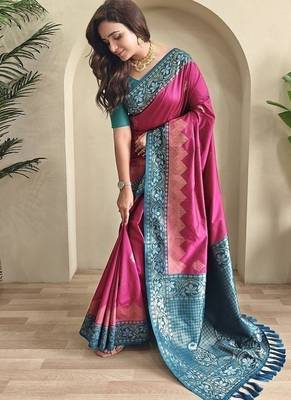 Ranipink dual tone silk weaving saree with unstitched blouse 3
