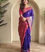 Violet dual tone silk weaving saree with unstitched blouse