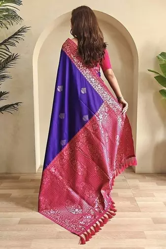 Violet dual tone silk weaving saree with unstitched blouse