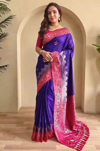 Violet dual tone silk weaving saree with unstitched blouse