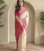 Cream dual tone silk weaving saree with unstitched blouse