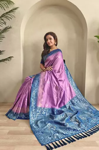 Lavender dual tone silk weaving saree with unstitched blouse